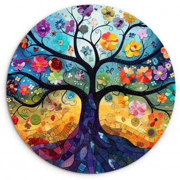 Cuadro redondo - Árbol de la Vida en Mosaico Colorido